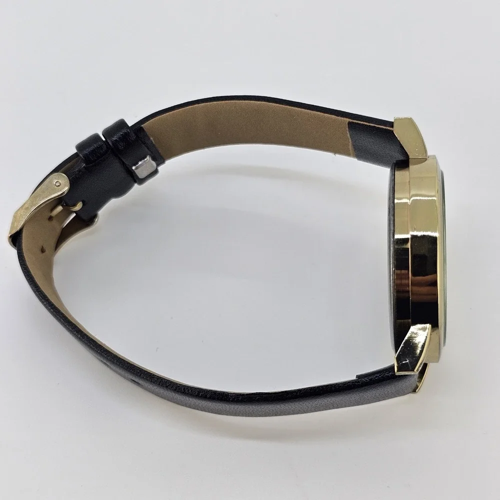 Women's Hearts Analog Watch 38MM White Dial Black Faux Leather Bands NEW Battery